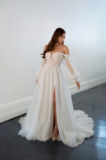 Martina Liana 1497 | Martina Liana #2 (IVRM-PL) Ivory Tulle & Royal Organza ov Rum Gown w PLN Tulle Plunge thumbnail