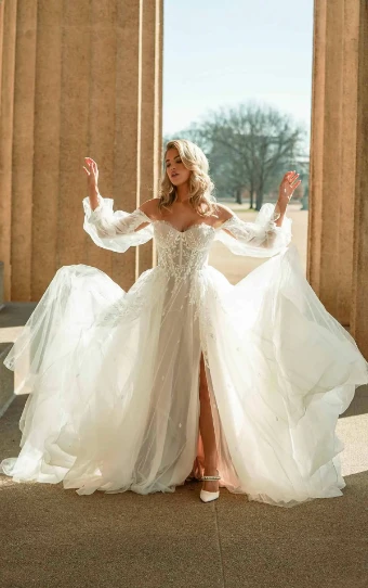 Essense of Australia D3787 | Essense of Australia #1 (IV-RUM) IVORY LACE TULLE AND ROYAL ORGANZA OVER RUM GOWN thumbnail
