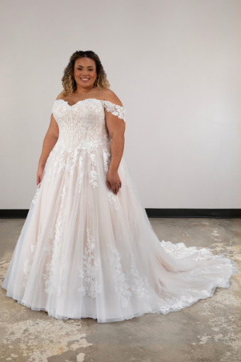 Essense of Australia D4106 | Essense of Australia #3 (IV-BC) Ivory Lace Tulle & Biscotti Regal Organza over Biscotti Gown thumbnail