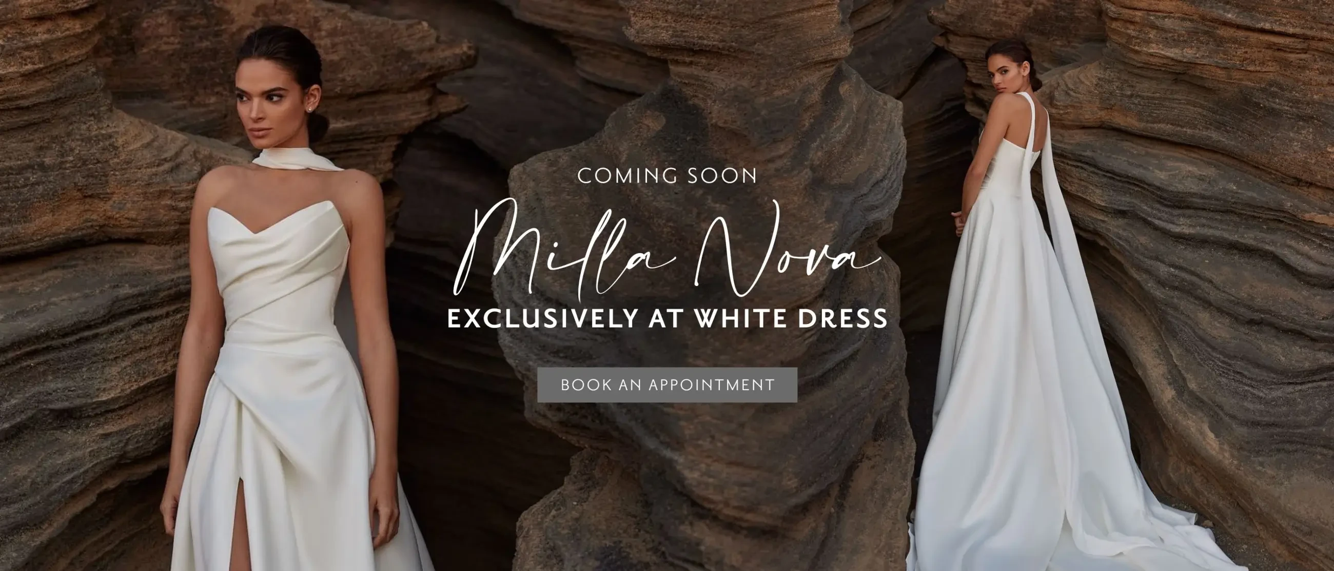 Models wearing Milla Nova bridal gowns, Milla Nova collection launch desktop banner